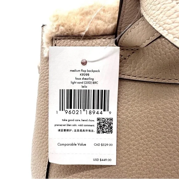 Kate Spade Medium Flap Fur Faux Shearling Backpack Tan - Picture 10 of 10